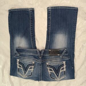 Vigoss Capri Jeans Womens 7/8 Chelsea Stretch Lowrise Embroidered Embellished